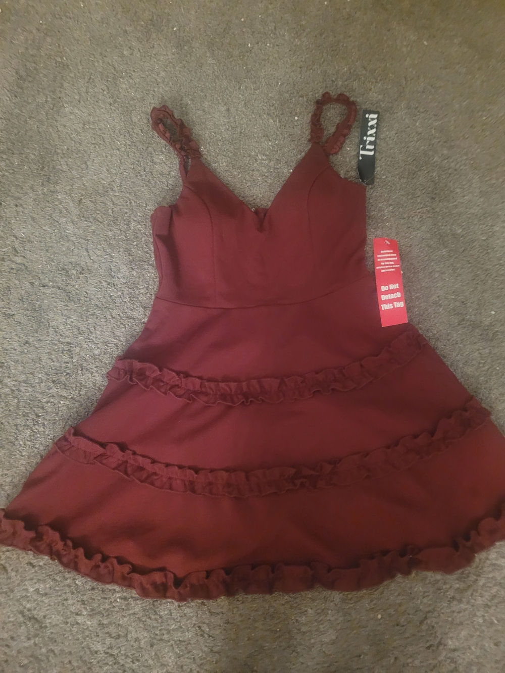 Trixxi Burgundy Ruffle Fit & Flare Dress Size M NWT